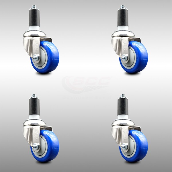 Service Caster 3 Inch 316SS Blue Polyurethane Swivel 1-1/4 Inch Expanding Stem Caster Set SCC SCC-SS316EX20S314-PPUB-BLUE-114-4 - main